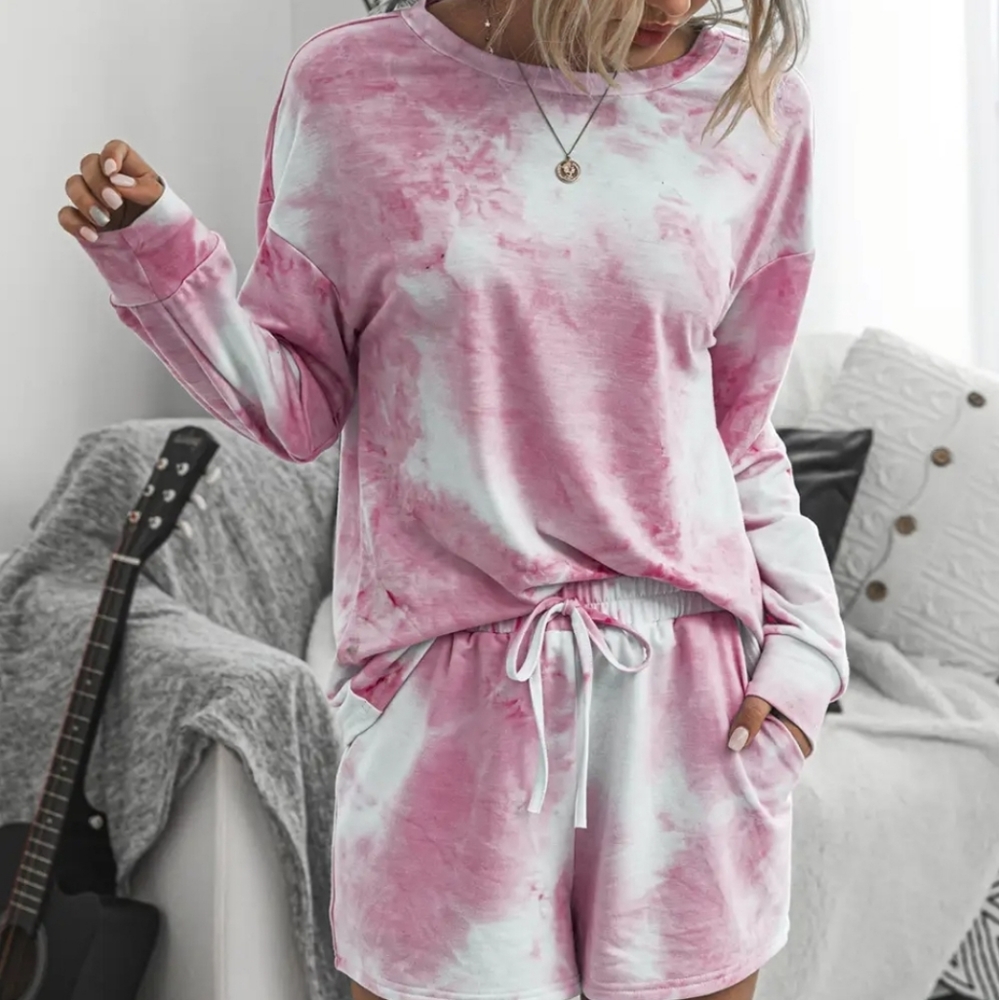 2pc SET PINK tie die shorts outfit set Lounge set Butter Soft!!